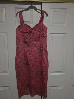 Vixen Micheline Pitt hot pink Spiderweb Wiggle Dress NWT